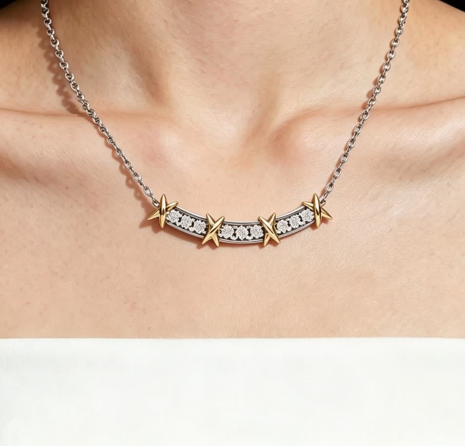Tiffany & Co 925 Sterling Silver and Gold Plated Diamond Necklace